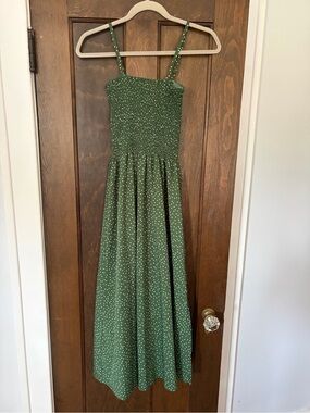 Green Polka Dot Smocked Midi Dress